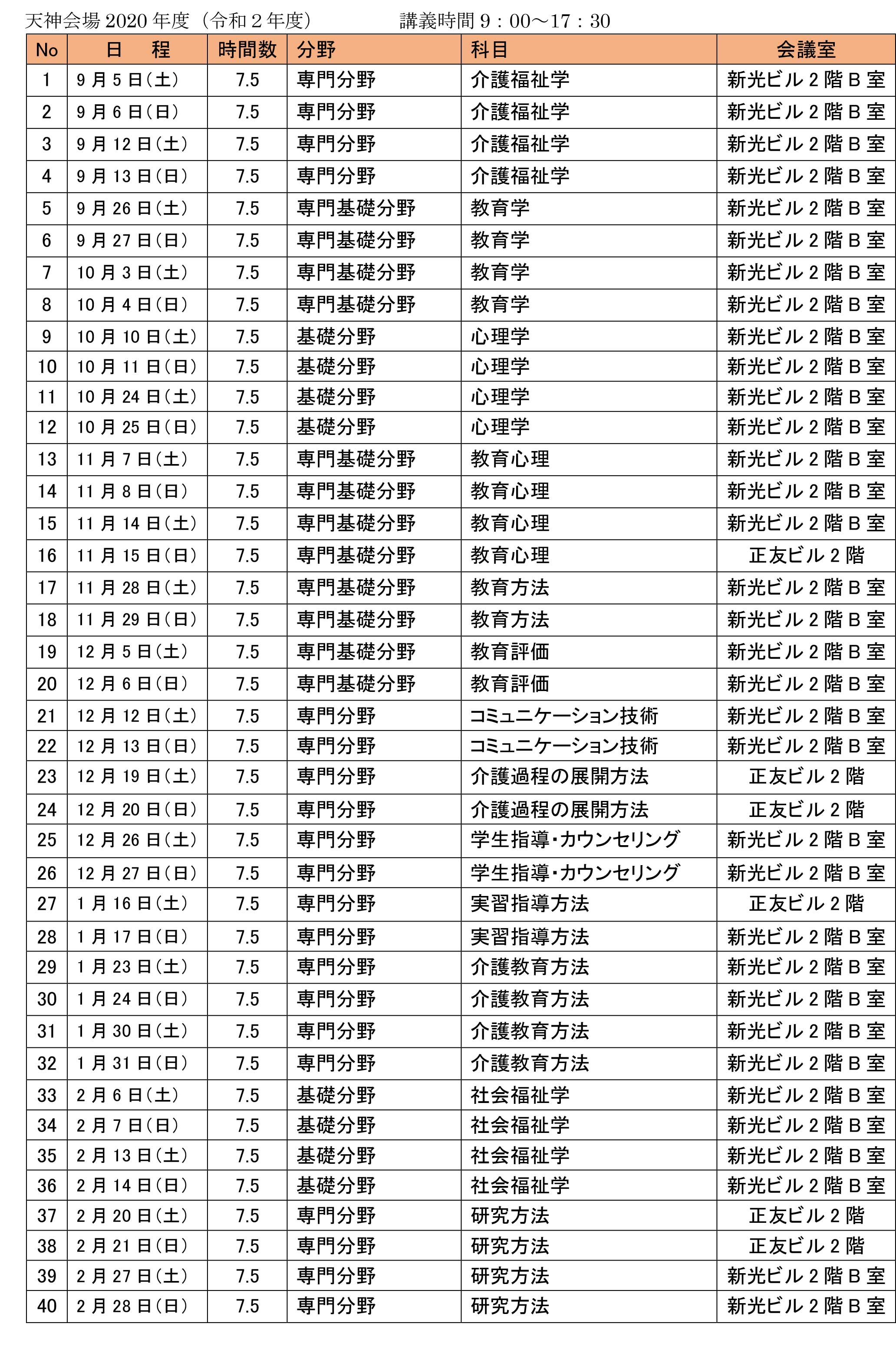 講習日程 講習日程
